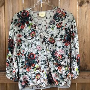 Anthropologie Maeve Top Umi Wrap Blouse Floral Small Velvet Burnout Embossed